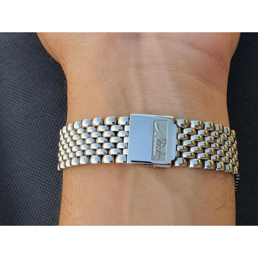 NOS Vintage Mido STL Stelux Beads of Rice Watch Bracelet 18mm Stainless Steel